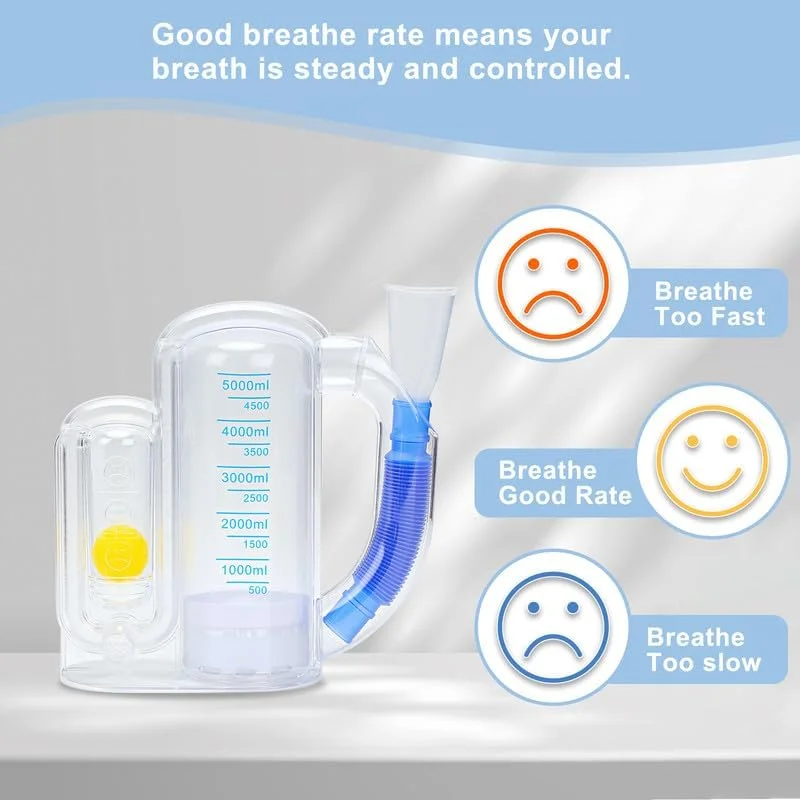 تمرین دهنده تنفسی با حجم 5000 میلی لیتر، دستگاه تمرین ریه برای بزرگسالان، مجهز به نشانگر مقیاس میزان جریان توپ