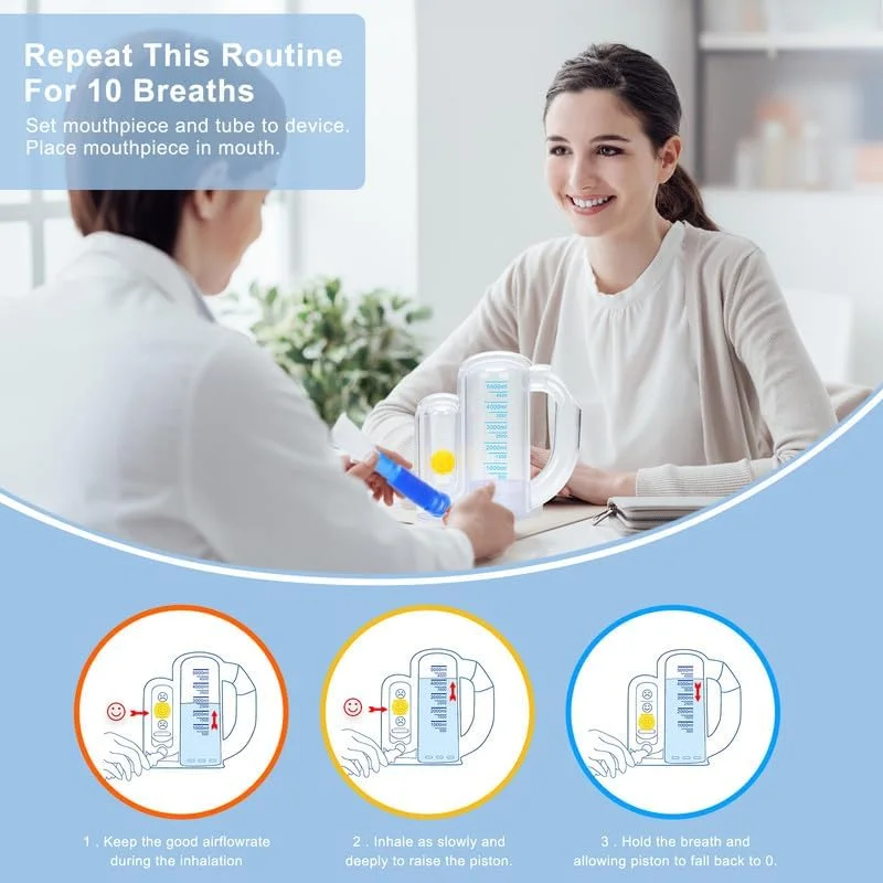 تمرین دهنده تنفسی با حجم 5000 میلی لیتر، دستگاه تمرین ریه برای بزرگسالان، مجهز به نشانگر مقیاس میزان جریان توپ