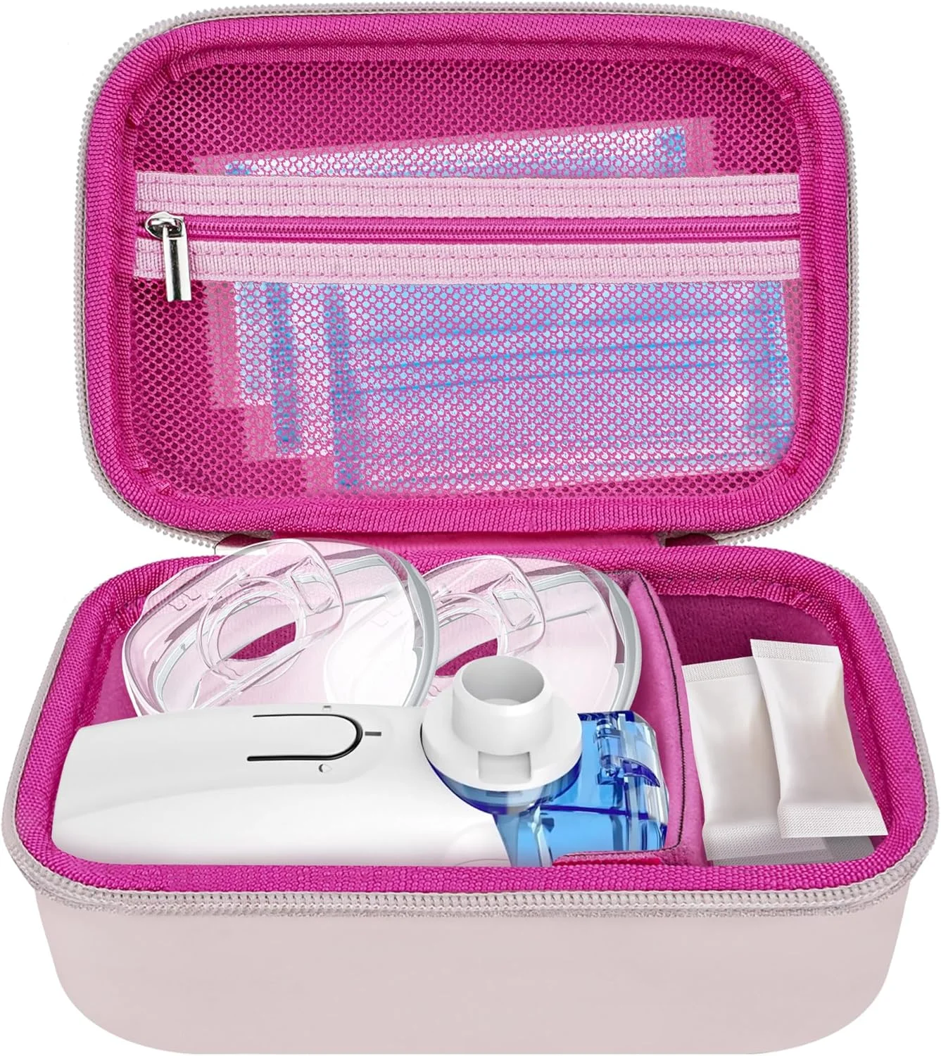 کیف حمل و نگهداری دستگاه استنشاقی آسم، جعبه سازمان دهنده لوازم جانبی مشکلات تنفسی، جعبه قابل حمل ای وی ای برای بزرگسالان و مبتدیان (صورتی روشن، ضد آب/مقاوم در برابر ضربه، فقط کیف)