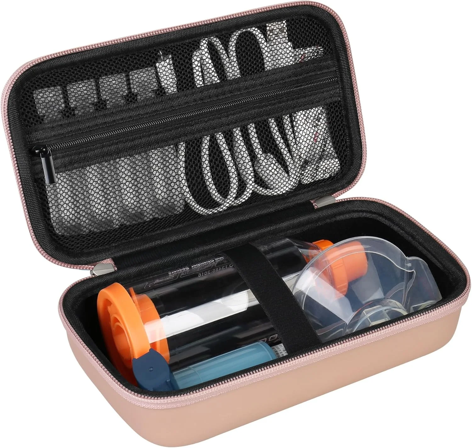 کیف سخت برای اسپری آسم، نگهدارنده دستی برای کودکان و بزرگسالان، ماسک، کیف حمل اسپری آسم با جیب توری مناسب برای دارو و لوازم جانبی، رزگلد