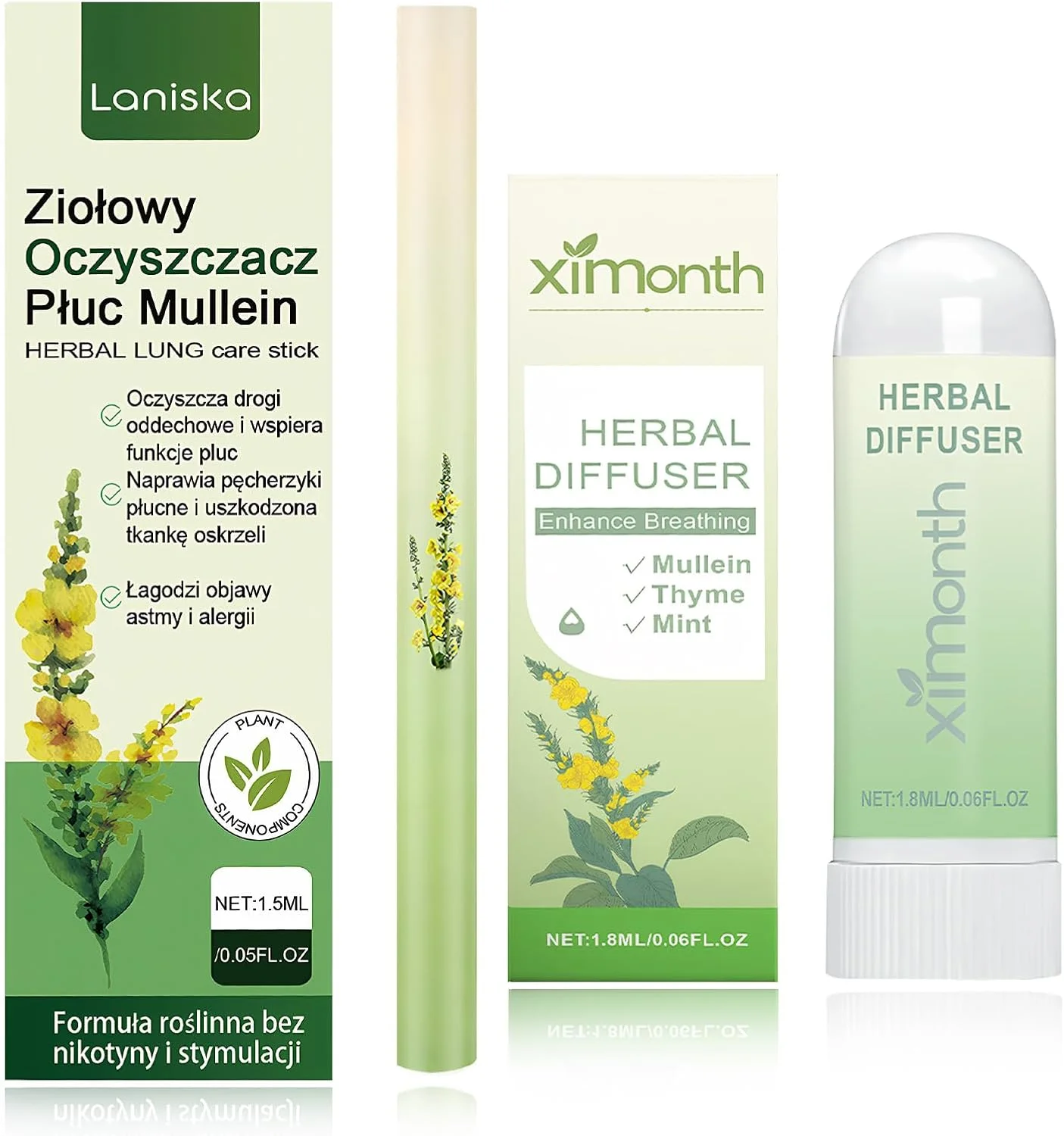 مجموعه 2 عددی پاک کننده گیاهی ریه گل ماهور و چوب بینی، تصفیه کننده ریه گل ماهور، قلم پخش کننده گیاهی ارتقا یافته با نعناع و آویشن، قلم استنشاقی برای احساس تنفس تازه