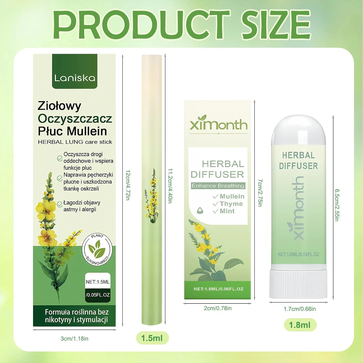 مجموعه 2 عددی پاک کننده گیاهی ریه گل ماهور و چوب بینی، تصفیه کننده ریه گل ماهور، قلم پخش کننده گیاهی ارتقا یافته با نعناع و آویشن، قلم استنشاقی برای احساس تنفس تازه