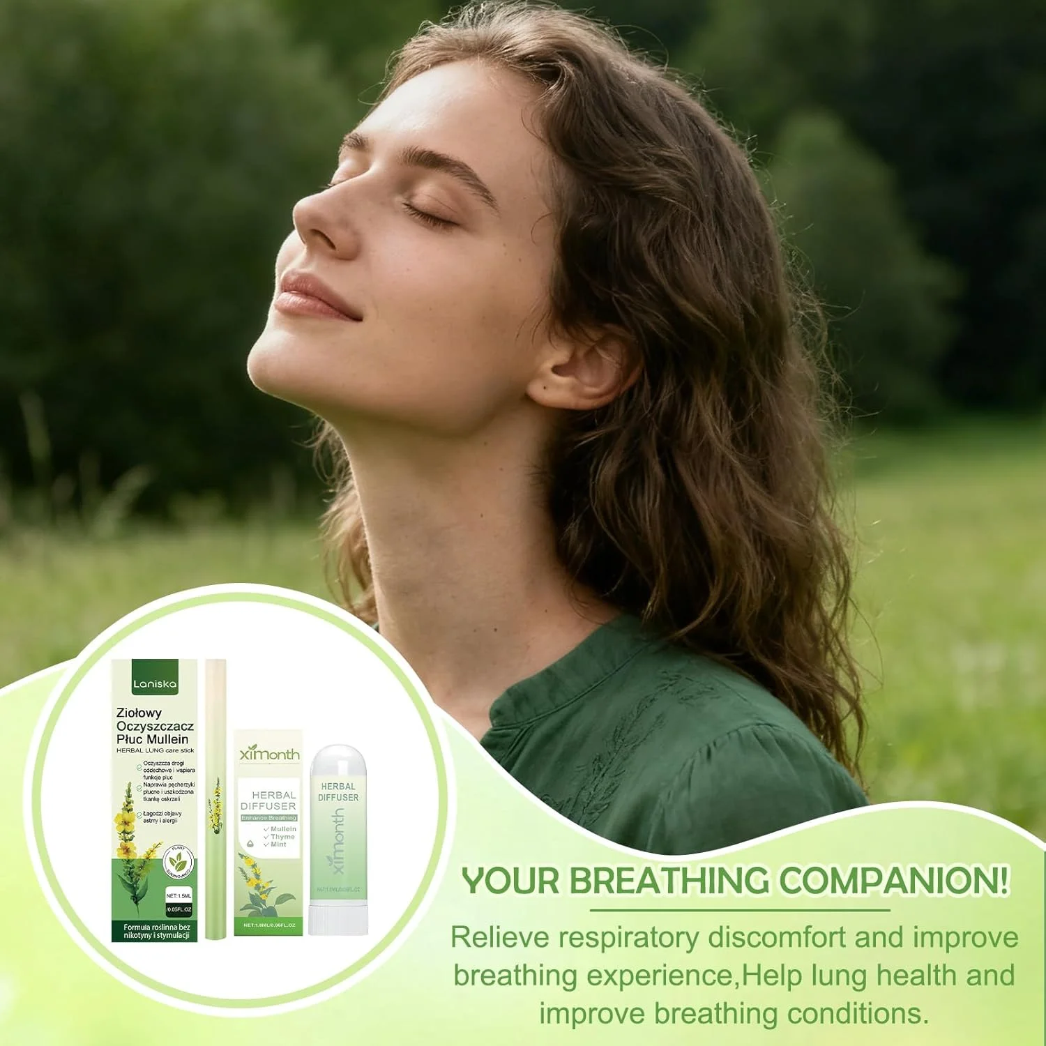 مجموعه 2 عددی پاک کننده گیاهی ریه گل ماهور و چوب بینی، تصفیه کننده ریه گل ماهور، قلم پخش کننده گیاهی ارتقا یافته با نعناع و آویشن، قلم استنشاقی برای احساس تنفس تازه