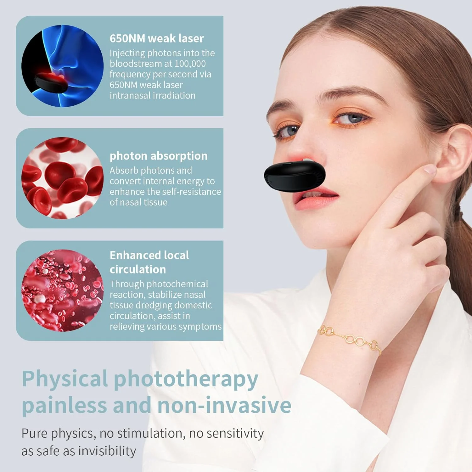 دستگاه تسکین بینی با نور قرمز RespiRelief - دستگاه تسکین دهنده بینی قابل حمل با نور قرمز برای تنفس راحت و آسایش سینوس، رفع گرفتگی، مناسب برای استفاده در خانه و مسافرت