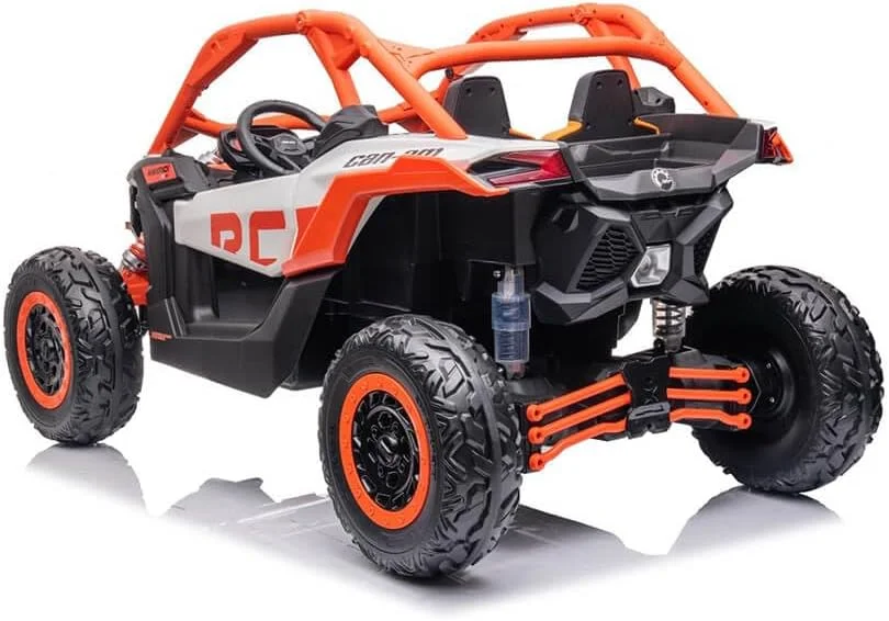 ماشین بازی دو نفره کان-ام ماوریک 24 ولت برای کودکان، چراغ ال ای دی، کنترل از راه دور، MP3، چرخ های EVA (نارنجی)