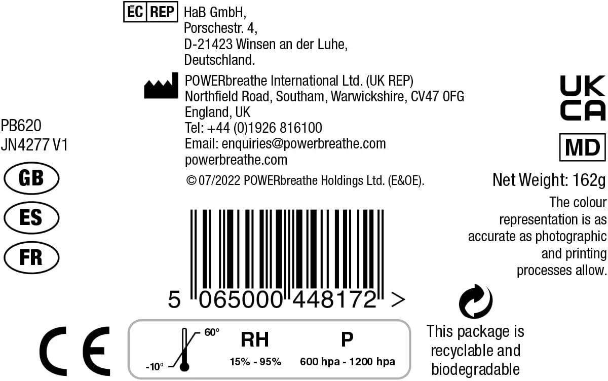 دستگاه تمرین عضلات بازدمی POWERbreathe EX1-MR، مقاومت متوسط، دستگاه تمرین تنفسی بدون دارو