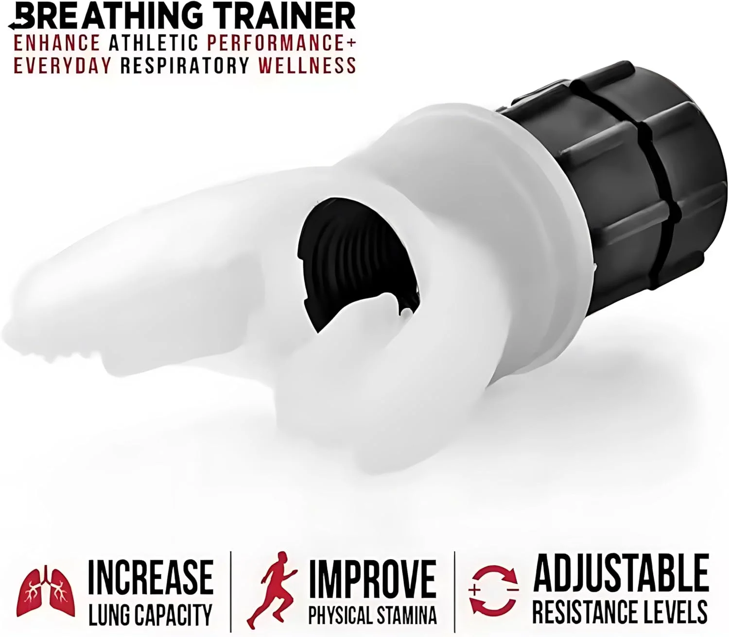دستگاه تمرین تنفسی قابل حمل - دستگاه تمرین مقاومتی تنفس برای بهبود قدرت و استقامت - ابزار تمرین ریه برای ورزشکاران، علاقه مندان به تناسب اندام - تمیز کردن آسان سفید/مشکی