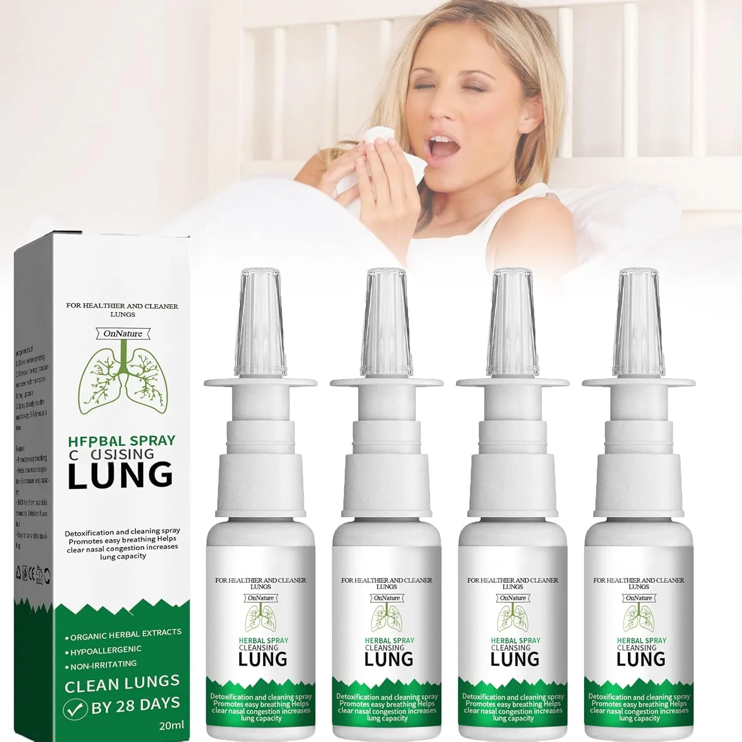 اسپری بینی پاک کننده و ترمیم کننده ریه گیاهی ارگانیک OnNature PRO، 20 میلی لیتر، اسپری بینی پاک کننده ریه OnNatural، اسپری پاک کننده گیاهی سموم ریه، برای حفظ سلامتی شما (4 عدد)