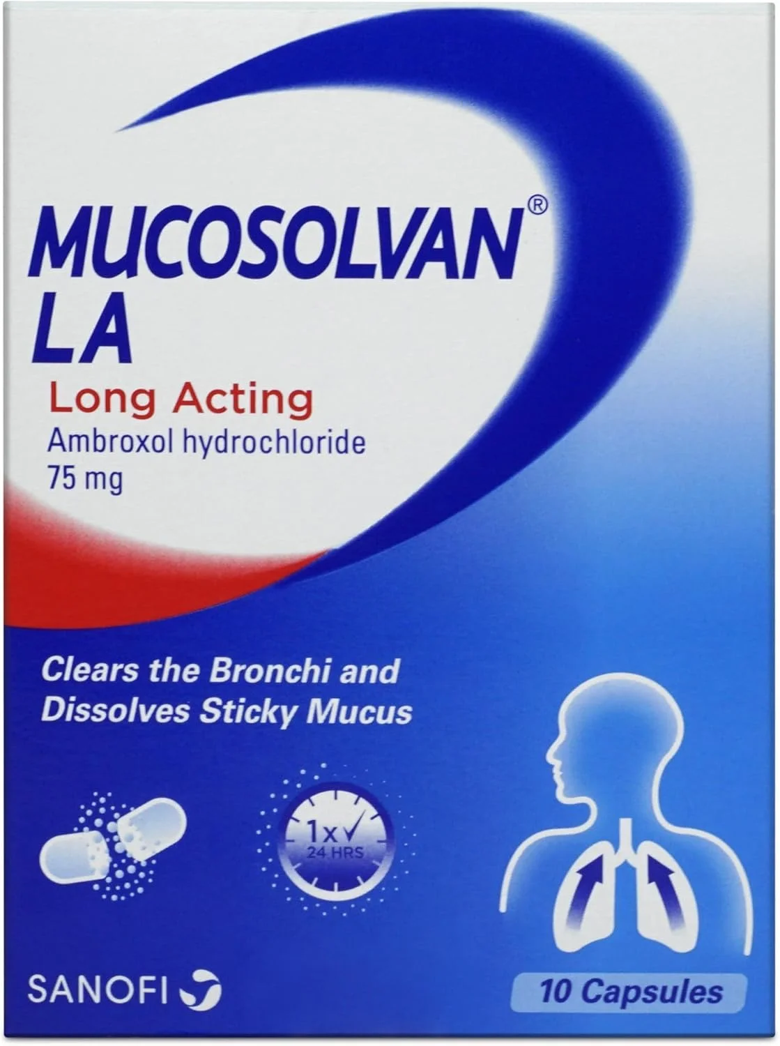 موکوسولوان طولانی اثر آمبروکسول هیدروکلراید 75 میلی گرم، تسکین دهنده سرفه، 10 کپسول