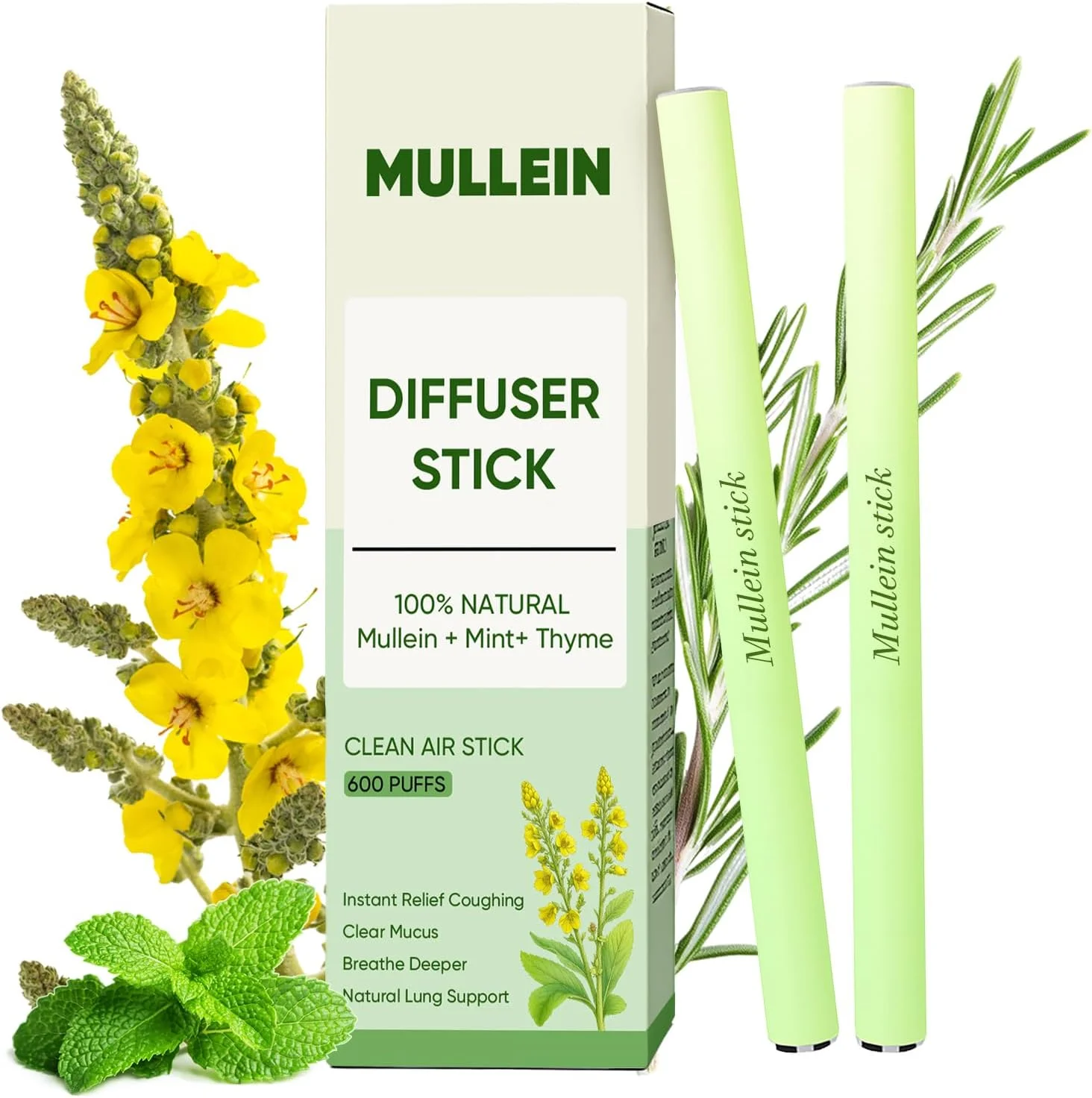 قلم پخش کننده روغن گل ماهور - Pure Breath Botanicals، استیک گیاهی حاوی گل ماهور، آویشن و نعناع، ابزار آرامش بخش گیاهی برای تنفس تازه، آسایش دهان و پشتیبانی از ریه - تا 600 بار استفاده (2 عدد)