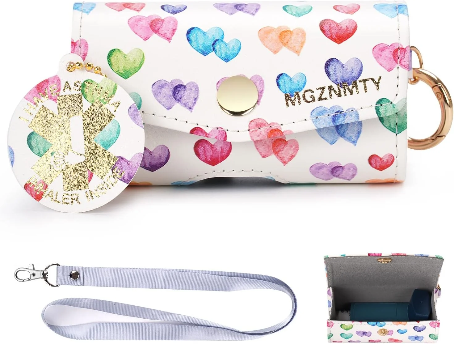 کیف نگهدارنده اسپری تنفسی MGZNMTY، مناسب سفر، برای بزرگسالان و کودکان (طرح قلب های بارانی)