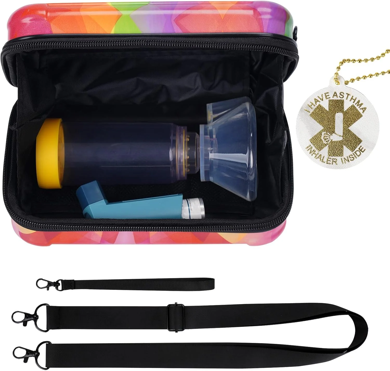 کیف حمل و نگهداری ام جی زد ان ام تی وای برای اسپری آسم، محفظه نگهدارنده اسپری، ماسک و دارو (فقط کیف) (رنگین کمانی)