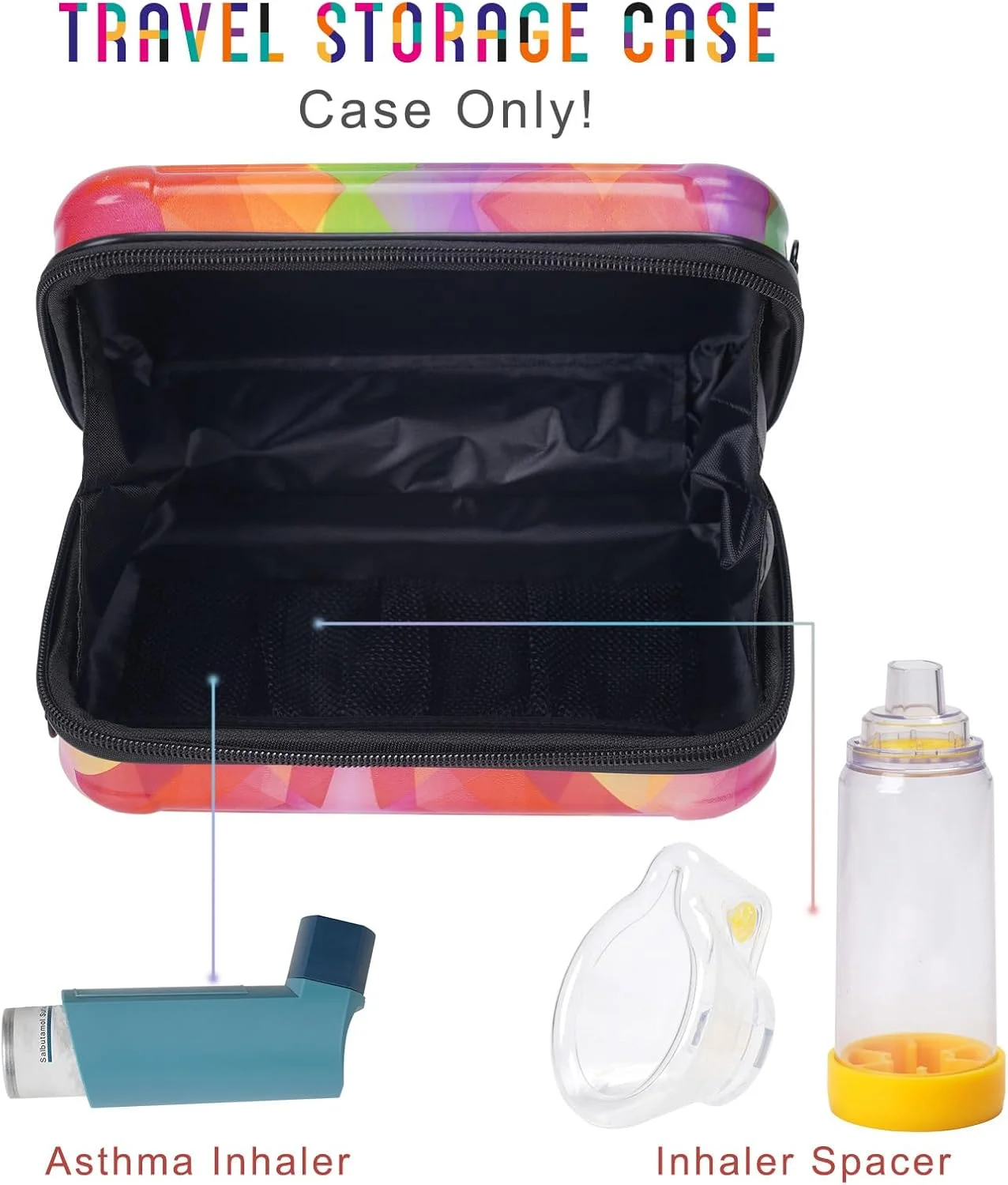 کیف حمل و نگهداری ام جی زد ان ام تی وای برای اسپری آسم، محفظه نگهدارنده اسپری، ماسک و دارو (فقط کیف) (رنگین کمانی)