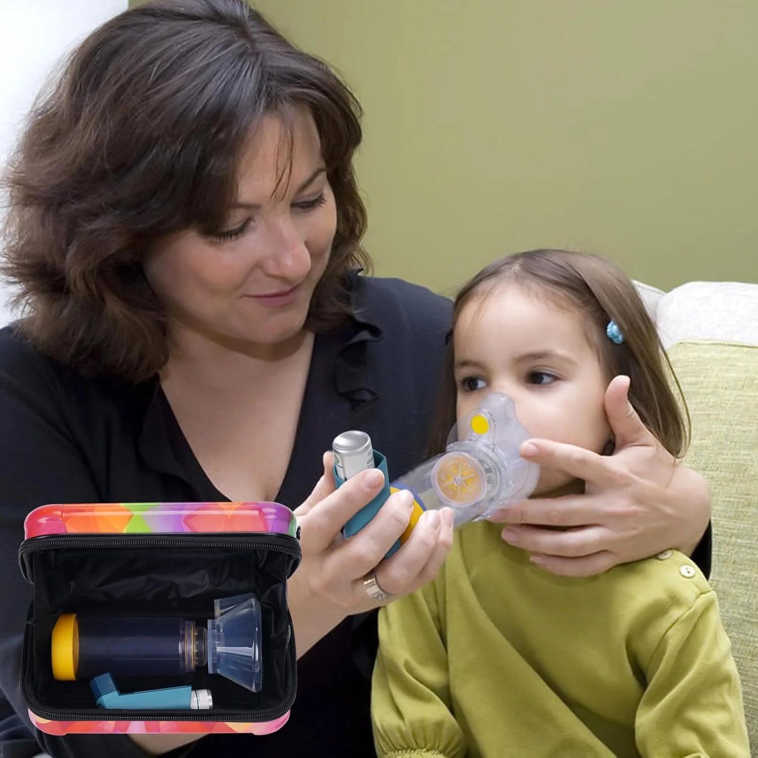 کیف حمل و نگهداری ام جی زد ان ام تی وای برای اسپری آسم، محفظه نگهدارنده اسپری، ماسک و دارو (فقط کیف) (رنگین کمانی)