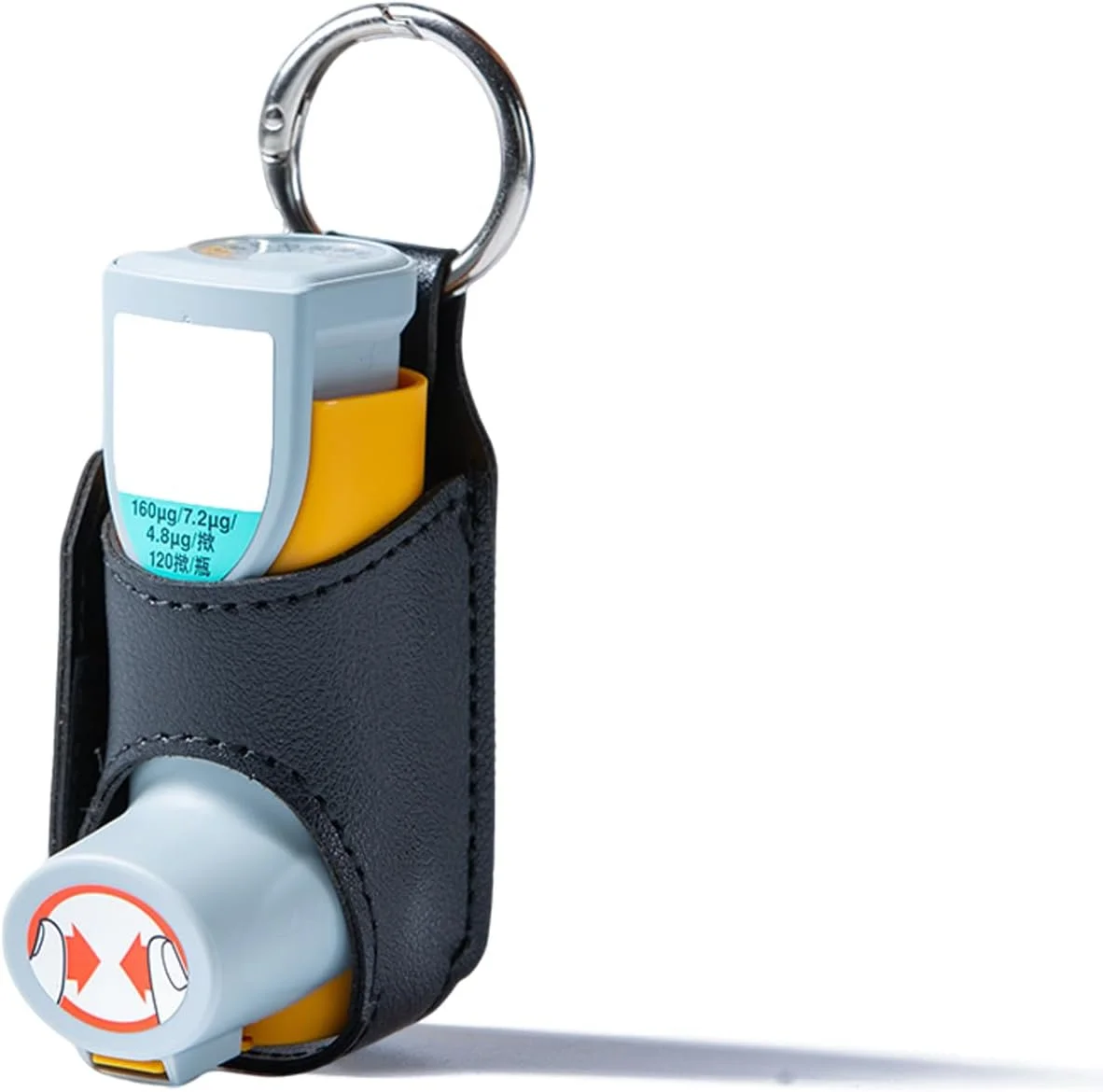 کیف نگهدارنده اسپری تنفسی - کیف چرمی PU با گیره کارابین، کیف مسافرتی قابل حمل برای بزرگسالان و کودکان (اسپری تنفسی شامل نمی شود) مشکی