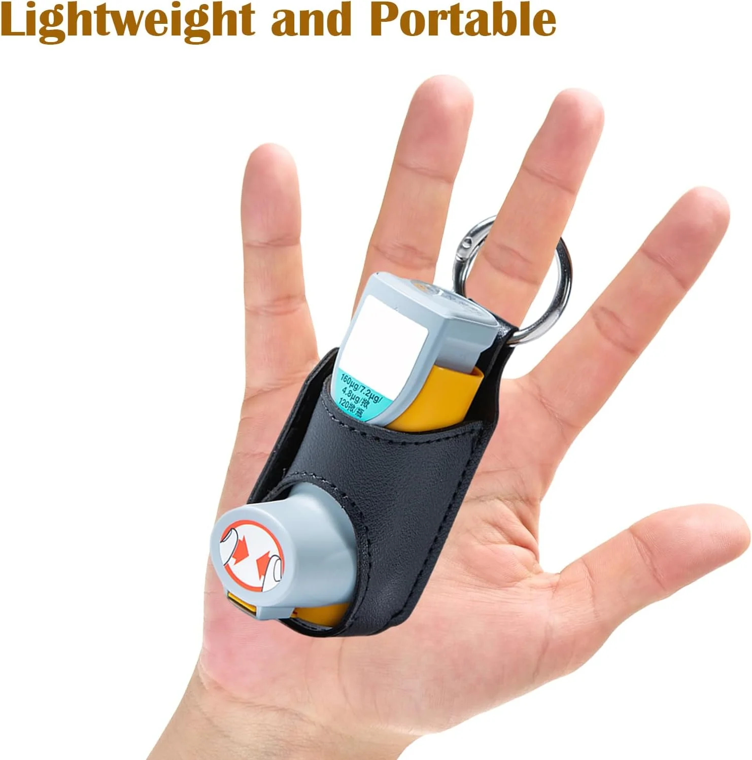 کیف نگهدارنده اسپری تنفسی - کیف چرمی PU با گیره کارابین، کیف مسافرتی قابل حمل برای بزرگسالان و کودکان (اسپری تنفسی شامل نمی شود) مشکی