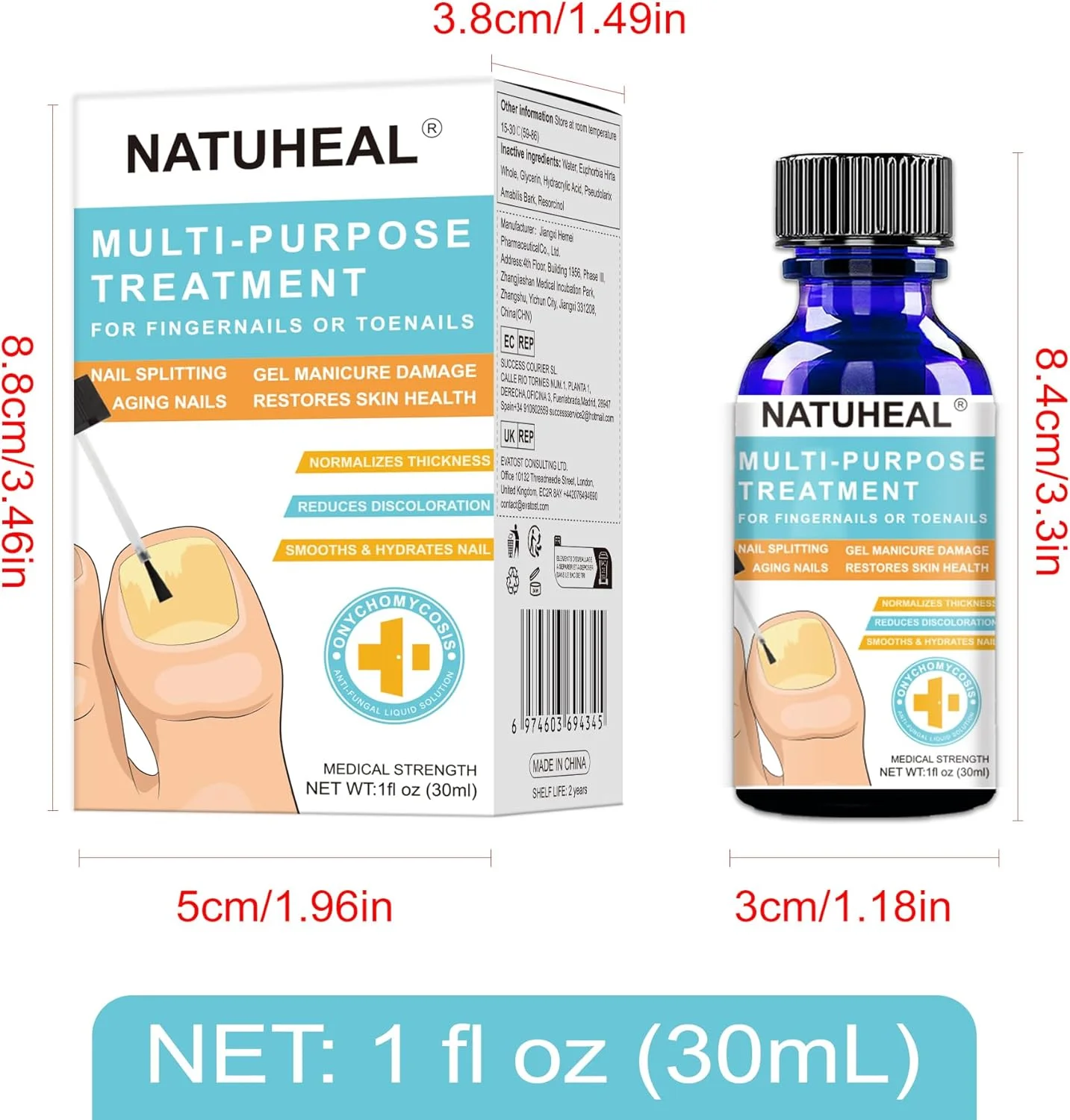 محلول ضد قارچ ناخن 30 میلی لیتر، ترمیم کننده قارچ ناخن دست و پا، کمک به بهبود ظاهر ناخن، شامل برس و سوهان ناخن