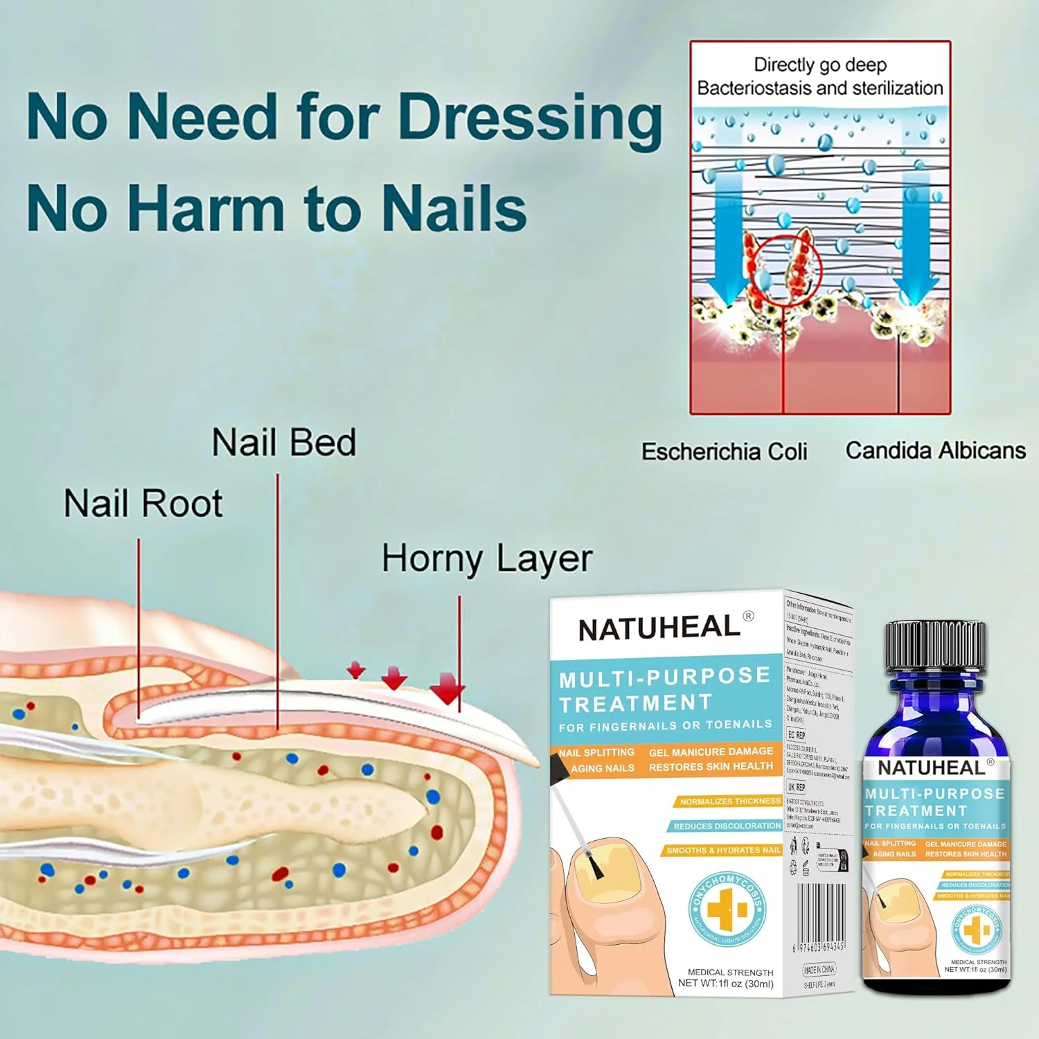 محلول ضد قارچ ناخن 30 میلی لیتر، ترمیم کننده قارچ ناخن دست و پا، کمک به بهبود ظاهر ناخن، شامل برس و سوهان ناخن