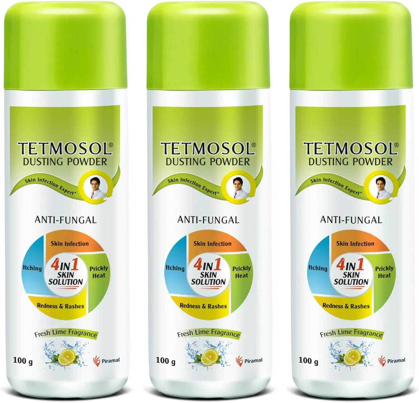 پودر ضد قارچ تتmosol - برای استفاده روزانه - مبارزه با عفونت های پوستی، گرمازدگی، خارش - بسته 3 عددی (3x100 گرم)