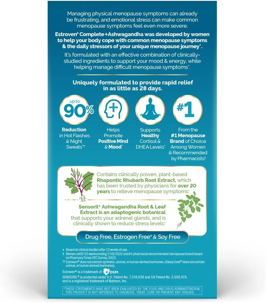 مکمل کامل + آشواگاندا برای دوران یائسگی بانوان - 60 عدد - مواد تشکیل دهنده اثبات شده بالینی، تسکین علائم یائسگی و گرگرفتگی شبانه + تسکین گرگرفتگی را فراهم می کند* - بدون دارو و غیر GMO