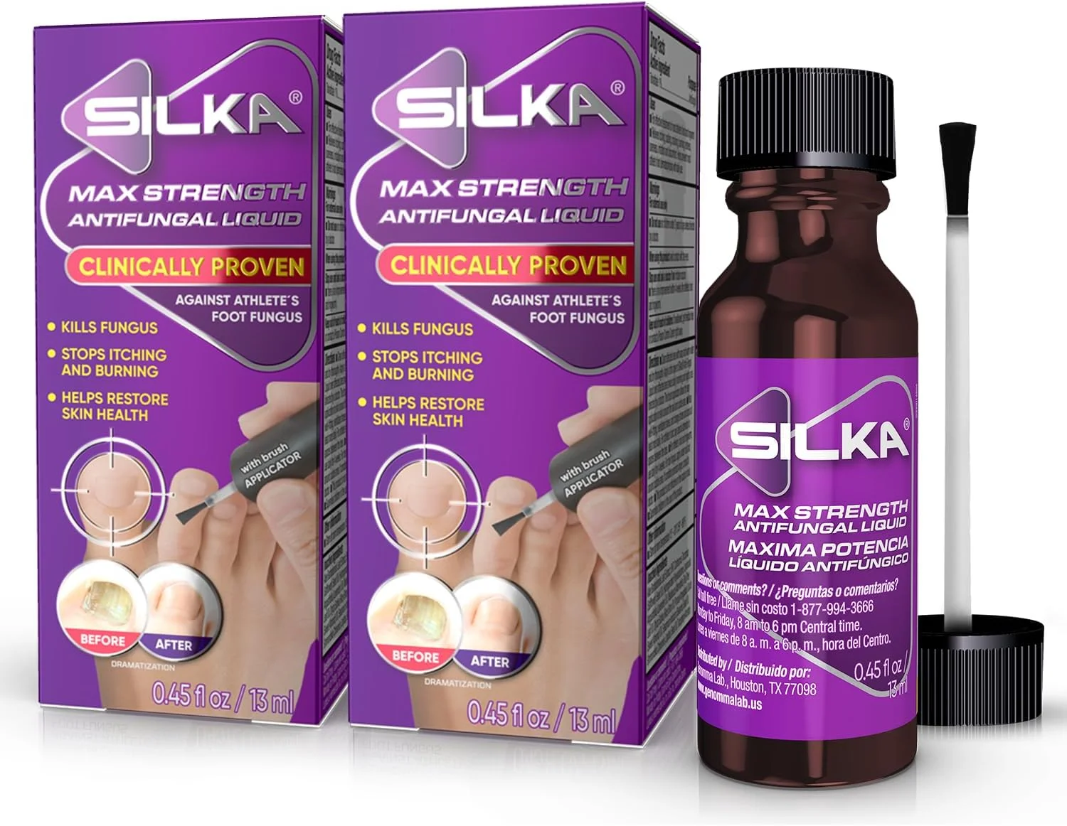 مایع ضد قارچ سیلکا با قدرت حداکثر برای سلامت ناخن پا، دارای برس، درمان قارچ، کرم حلقوی و پای ورزشکاران، ترمیم ظاهر ناخن تغییر رنگ داده، تولنافتات 1%، 13.3 میلی لیتر، بسته 2 عددی