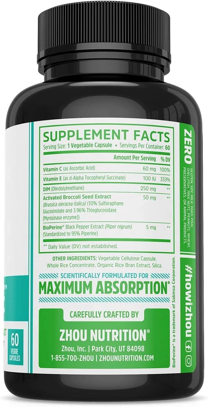 مکمل فعال دی‌آی‌ام ژو | مکمل متابولیسم استروژن با 250 میلی‌گرم دی‌آی‌ام به همراه عصاره دانه بروکلی و بایوپرین | برای زنان و مردان | 60 کپسول