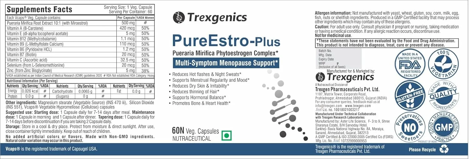 ترکس ژنیکس® پیور استرو پلاس کمپلکس پیشرفته پوراریا میریفیکا به همراه ویتامین ها و مواد معدنی ضروری (60 کپسول گیاهی)