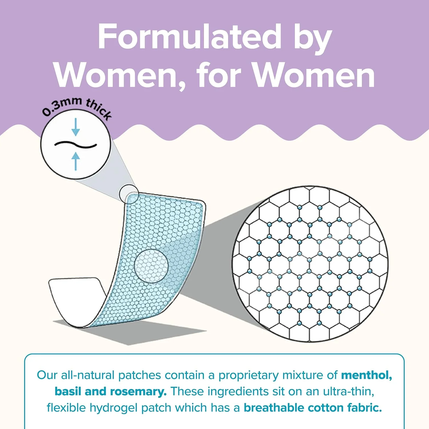 برچسب پیشانی خنک کننده BeYou برای گرگرفتگی، یائسگی، میگرن، سردردهای تنشی، خماری - غنی شده با ریحان و رزماری - طراحی شده به طور خاص برای گرگرفتگی