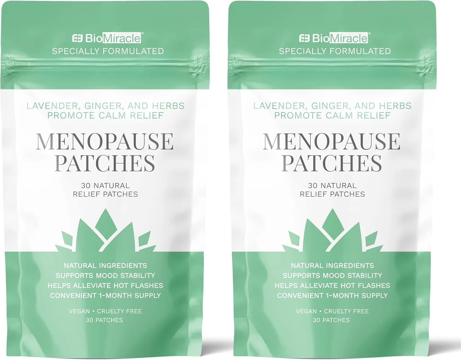 برچسب های تسکین دهنده طبیعی یائسگی بایو میراکل با رایحه اسطوخودوس، زنجبیل و گیاهان دارویی، آرامش را افزایش می دهند، وگان و بدون تست حیوانی (دو بسته)