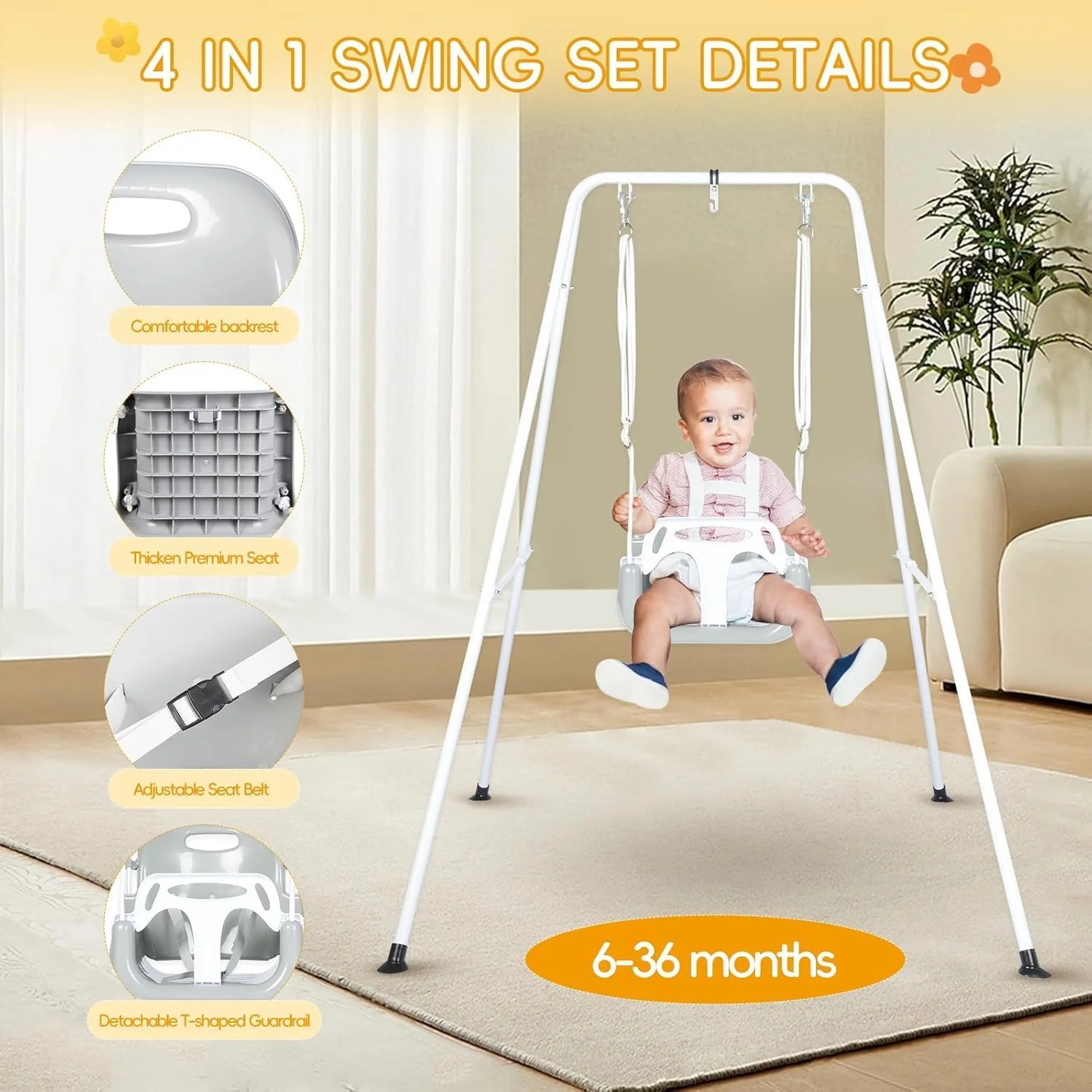 تاب و جامپر کودک 2 در 1، تاب بازی برای داخل و خارج از خانه، جامپر و بانسرهای کودک، نصب و نگهداری آسان، مناسب برای کودکان 6 ماهه تا 10 ساله (خاکستری)