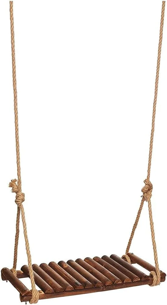 تاب چوبی روستیک - قهوه ای، 60x210x27 سانتی متر - تاب باغی برای کودکان و بزرگسالان