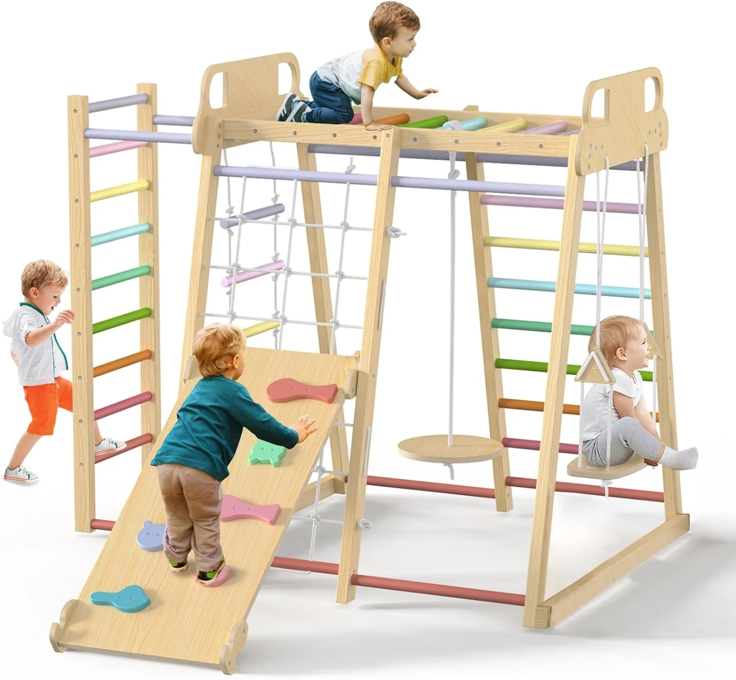 مجموعه صخره نوردی تاشو 9 در 1، باشگاه ورزشی چوبی برای داخل خانه، مجموعه صخره نوردی شیک و کاربردی، مونتاژ و نگهداری آسان، بهبود تمرکز و اعتماد به نفس