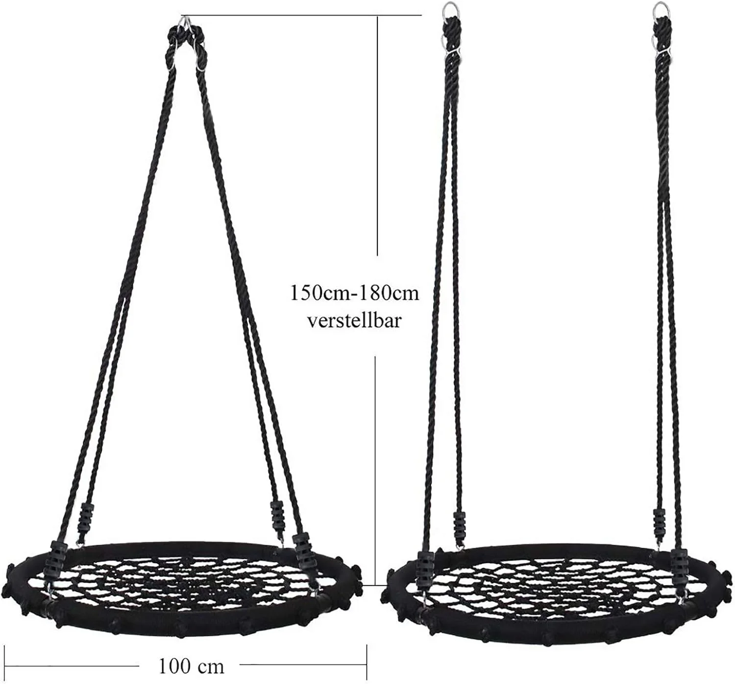تاب بازی لانه ای عنکبوتی توری یوربی برای کودکان با طناب آویز، تحمل وزن 200 کیلوگرم (قطر 100 سانتی متر، مشکی) قابل استفاده مجدد