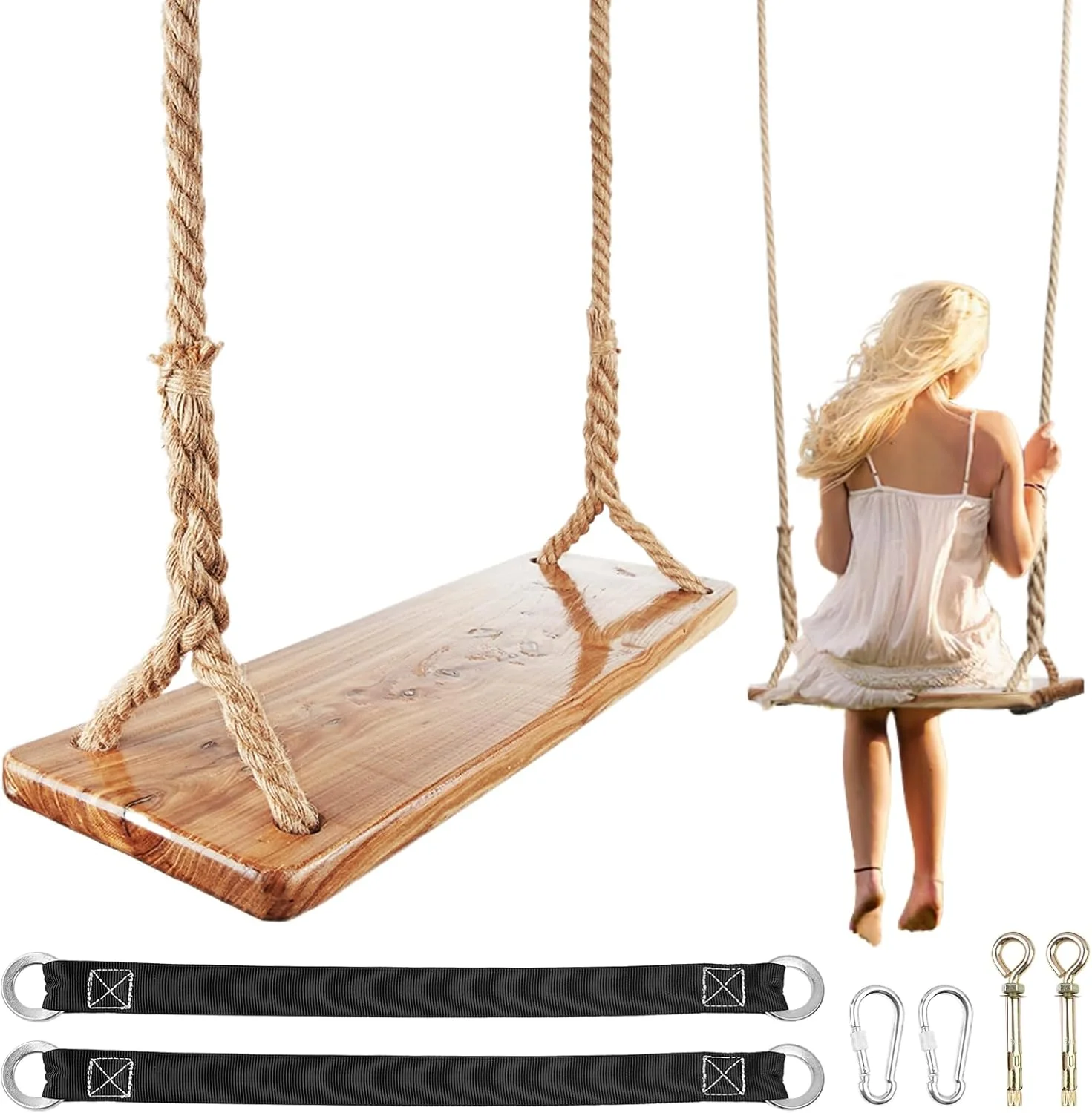 تاب چوبی درخت Toyoget، ظرفیت بارگیری 226 کیلوگرمی، تاب چوبی سنگین برای بزرگسالان و کودکان، صندلی تاب آویز ضد آب با ارتفاع قابل تنظیم برای داخل و خارج از منزل