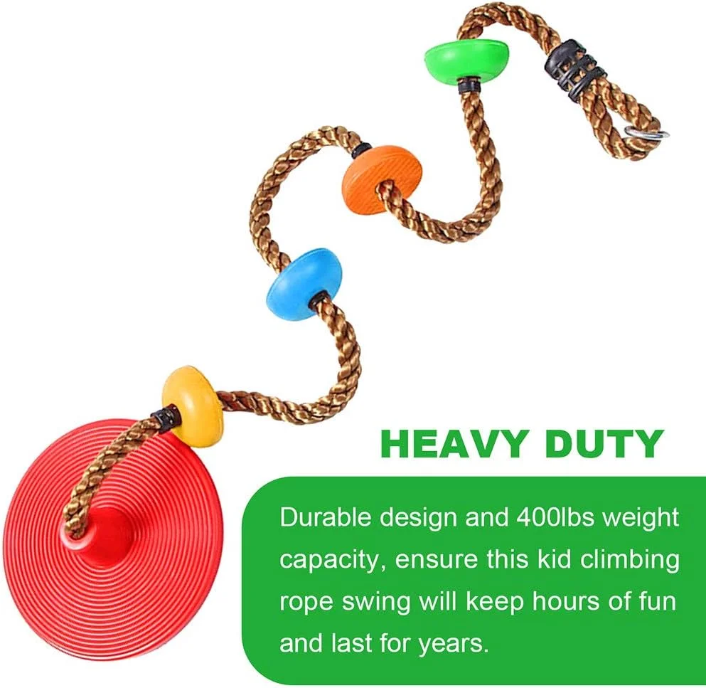 طناب صعود با سکو و صندلی دیسکی، لوازم جانبی تاب فضای باز حیاط خلوت با بند 150 سانتی متری و قلاب برای کودکان