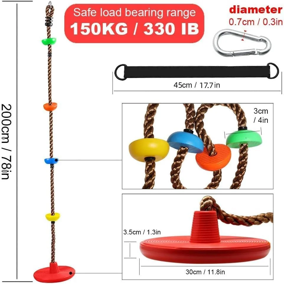 طناب بازی و تاب درختی برای کودکان به همراه سکو و صندلی تاب دیسکی، ست تاب فضای باز با کارابین و بند 6.5 فوتی، ست تاب بازی خانه درختی فضای باز (تاب طناب نوردی)