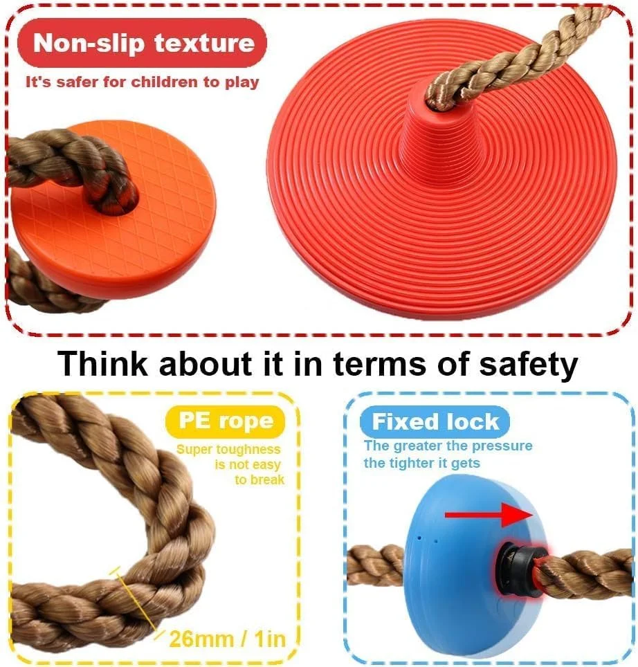 طناب بازی و تاب درختی برای کودکان به همراه سکو و صندلی تاب دیسکی، ست تاب فضای باز با کارابین و بند 6.5 فوتی، ست تاب بازی خانه درختی فضای باز (تاب طناب نوردی)