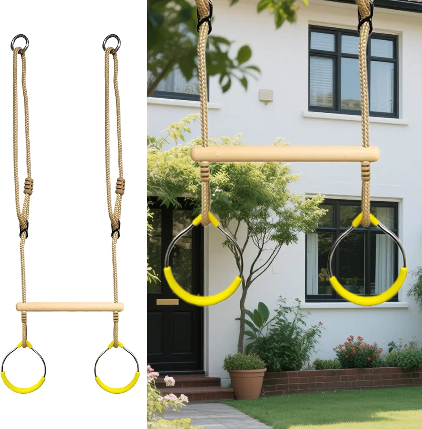 تاب بازی ذوزنقه ای - حلقه ژیمناستیک صعود | تجهیزات زمین بازی تعادلی صعود، دوره موانع بازی در جنگل برای قاب درب های داخلی درخت