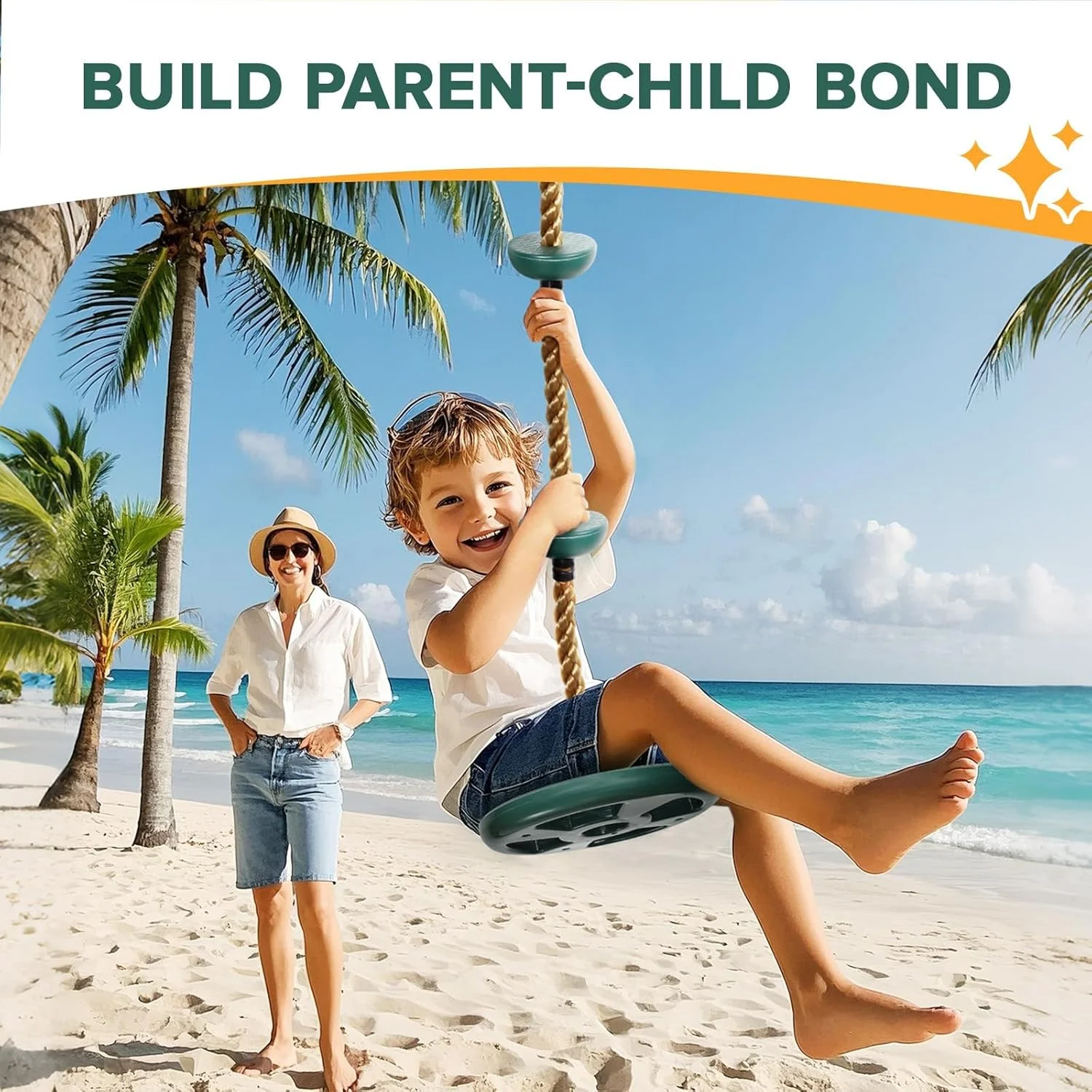 تاب بازی درختی تزویق برای کودکان، تاب دیسکی با طناب قابل تنظیم برای فضای باز به همراه کارابین و بند، طناب صعود درختی برای کودکان به همراه بند آویز و کارابین