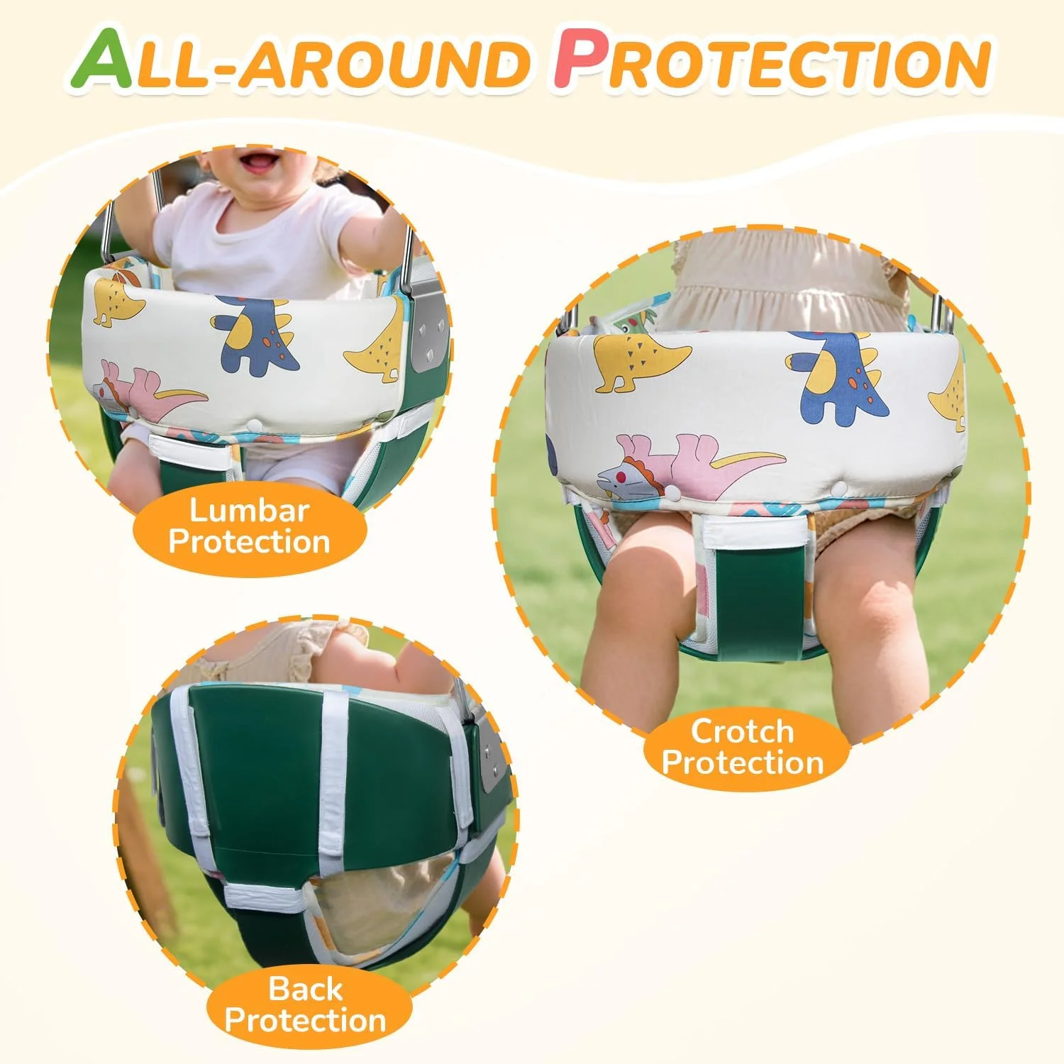 بالشتک تاب کودک - پد نشیمن تاب کودک FEISIKE سازگار با تاب سطلی پشتی بلند و مقاوم برای کودکان 1-3 ساله، جداشدنی و قابل شستشو (تاب شامل نمی شود)