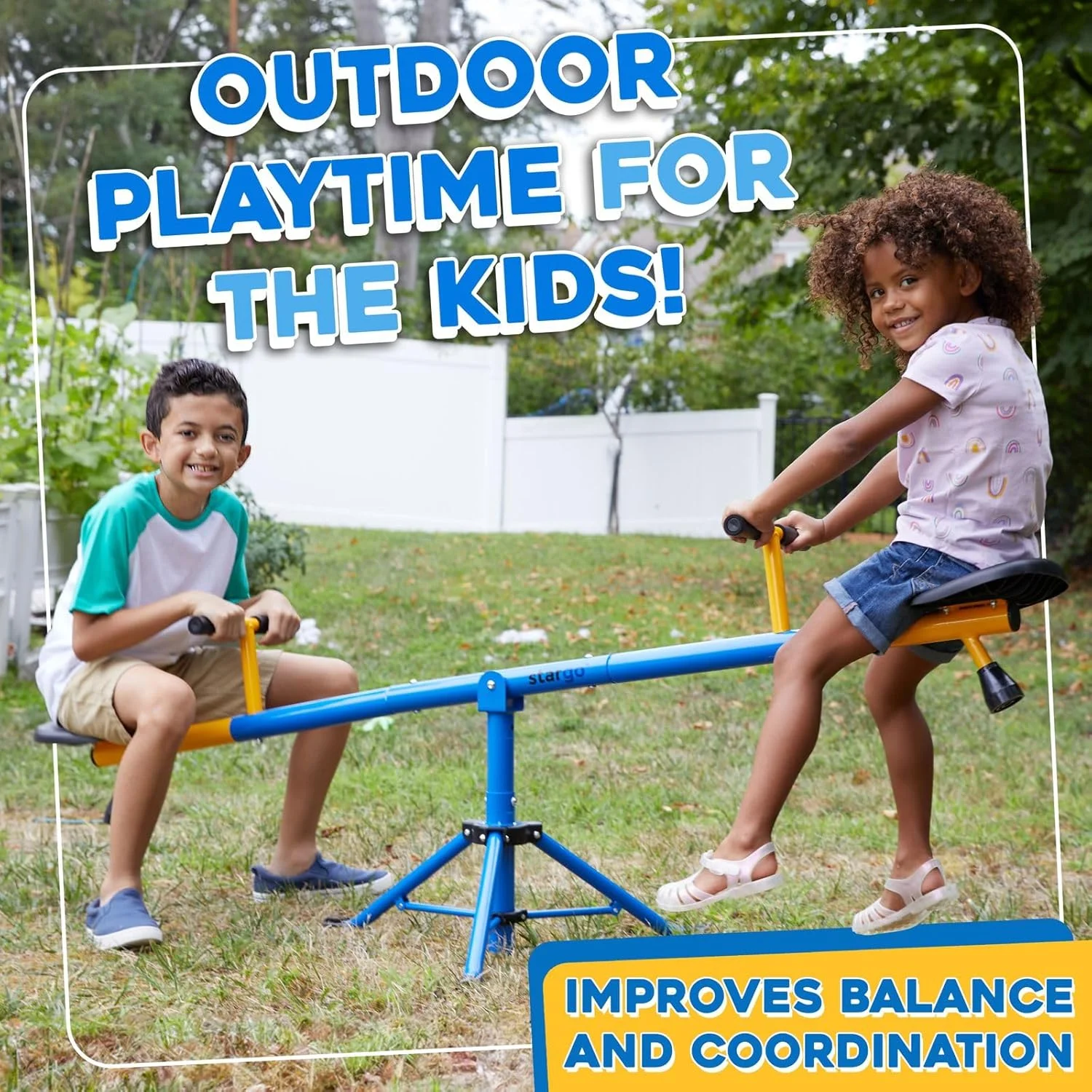 تاب چرخشی 360 درجه استارگو برای کودکان، الاکلنگ با قاب قابل تنظیم 117-178 سانتی متر، تجهیزات زمین بازی سرپوشیده یا فضای باز