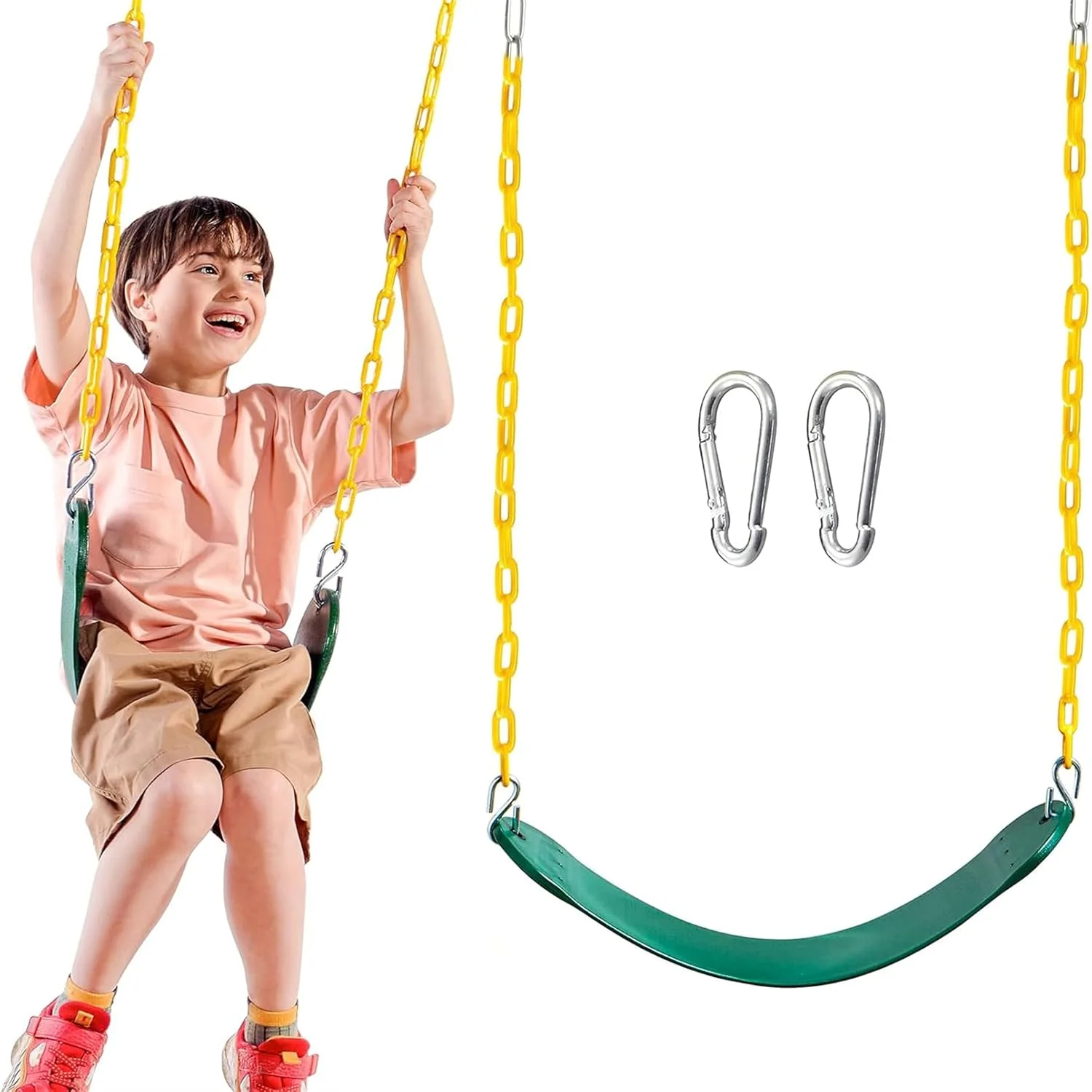 تاب بازی سنگین وزن صندلی سبز رنگ، لوازم جانبی تاب جایگزین با قلاب های فشاری برای بازی در فضای باز کودکان، درختان زمین بازی، تاب (1 عدد)