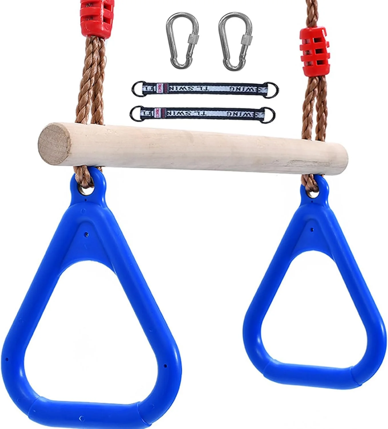 حلقه های بار تاب ذوزنقه ای SOOFAM، بار ذوزنقه ای چوبی برای کودکان با طناب قابل تنظیم، بندهای قفل شونده، لوازم جانبی زمین بازی مجموعه تاب سرپوشیده و فضای باز