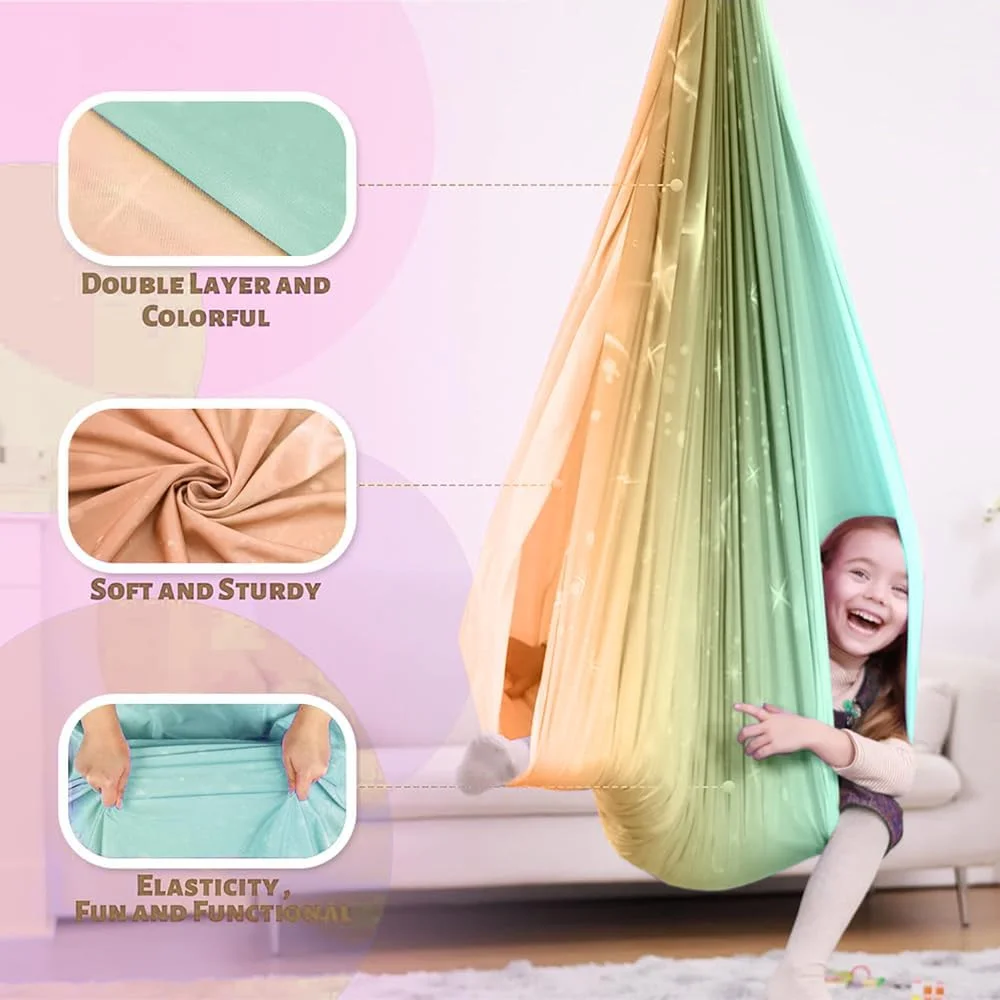 تاب حسی برای کودکان و بزرگسالان، تخت آویز داخلی، مناسب فضای داخلی و خارجی، تاب درمانی برای کودکان، تحمل وزن تا 200 کیلوگرم