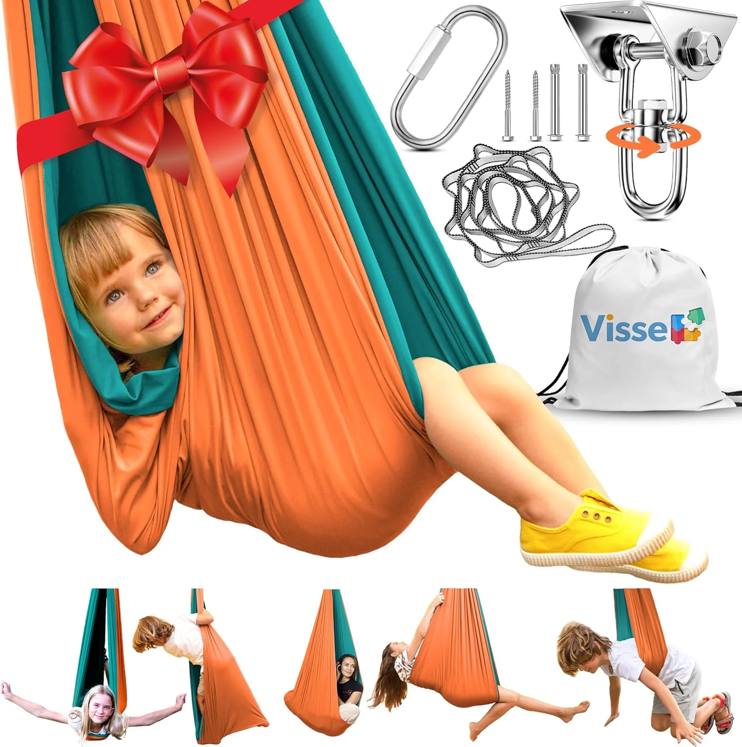 تاب حسی برای کودکان مبتلا به اوتیسم و ​​بیش فعالی - تاب درمانی داخلی/خارجی با سخت افزار 360 درجه - تحمل وزن 100 کیلوگرم - ننو فشاری آرامش بخش برای تمرکز، آرام کردن و تنظیم