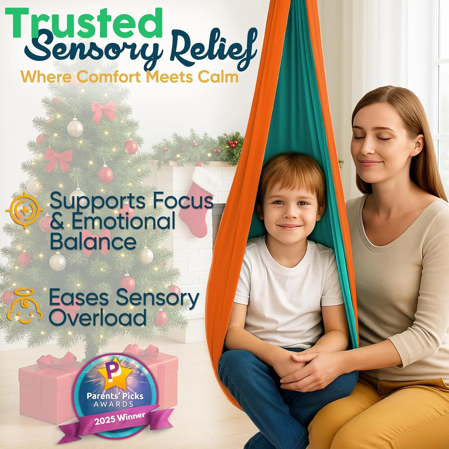 تاب حسی برای کودکان مبتلا به اوتیسم و ​​بیش فعالی - تاب درمانی داخلی/خارجی با سخت افزار 360 درجه - تحمل وزن 100 کیلوگرم - ننو فشاری آرامش بخش برای تمرکز، آرام کردن و تنظیم