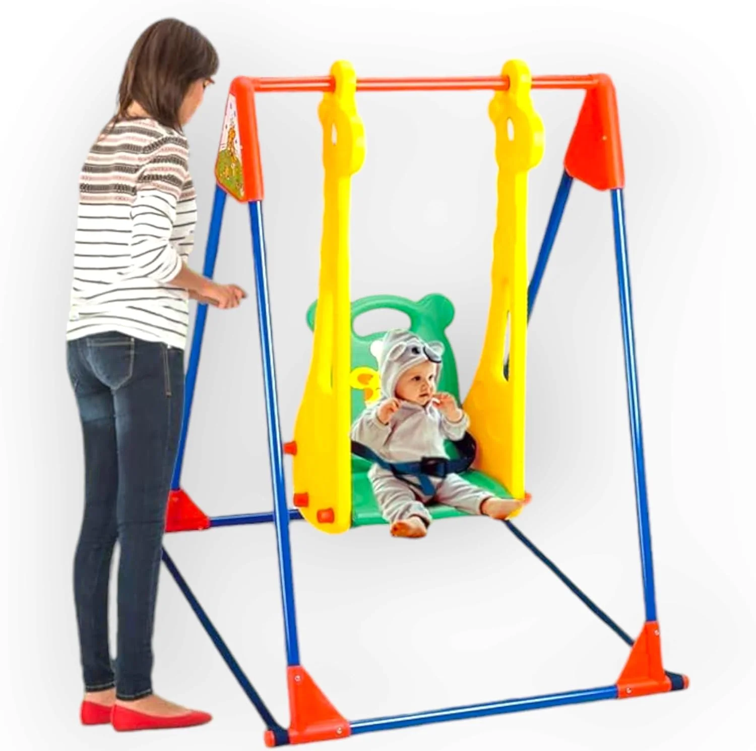 تاب تک نفره کودکانه چند رنگ، با نشیمن و کمربند ایمنی و پایه (ساخت تایوان)