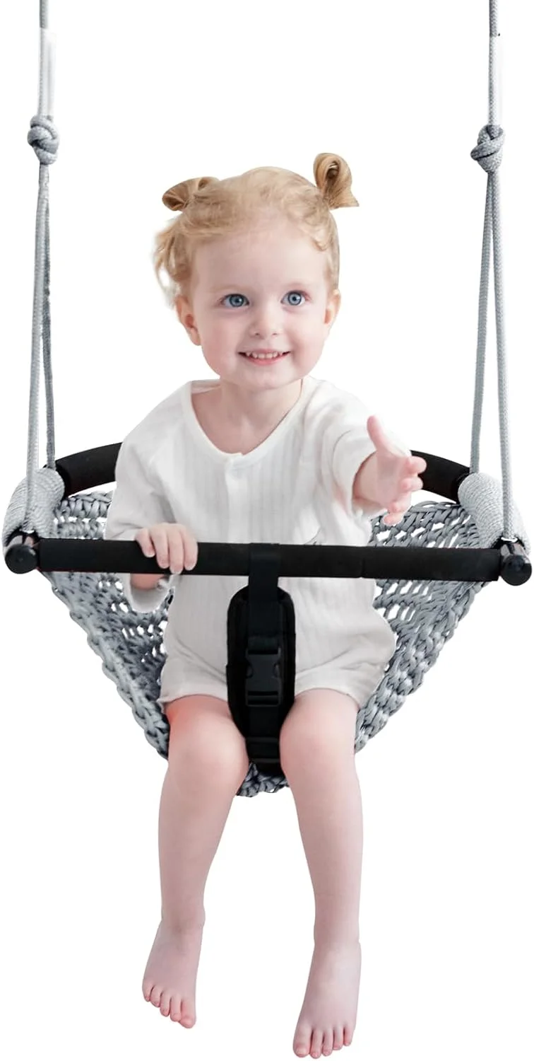 تاب بازی 2 در 1 کودک، تاب بازی کودک نوپا، صندلی تاب بازی برای کودکان با طناب های قابل تنظیم، تاب بازی برای حیاط خلوت، برای فضای باز و سرپوشیده، حیاط خلوت. محصول ارتقا یافته (خاکستری)