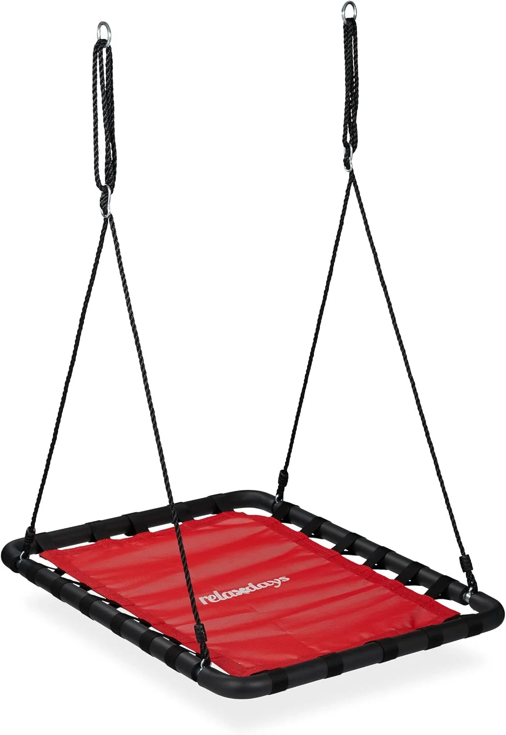 تاب بازی لانه ای مستطیلی Relaxdays 10042423، مناسب کودکان و بزرگسالان، حداکثر تحمل وزن 100 کیلوگرم، ابعاد: 103 × 77 سانتی متر، مناسب فضای باز، تجهیزات بازی، قرمز