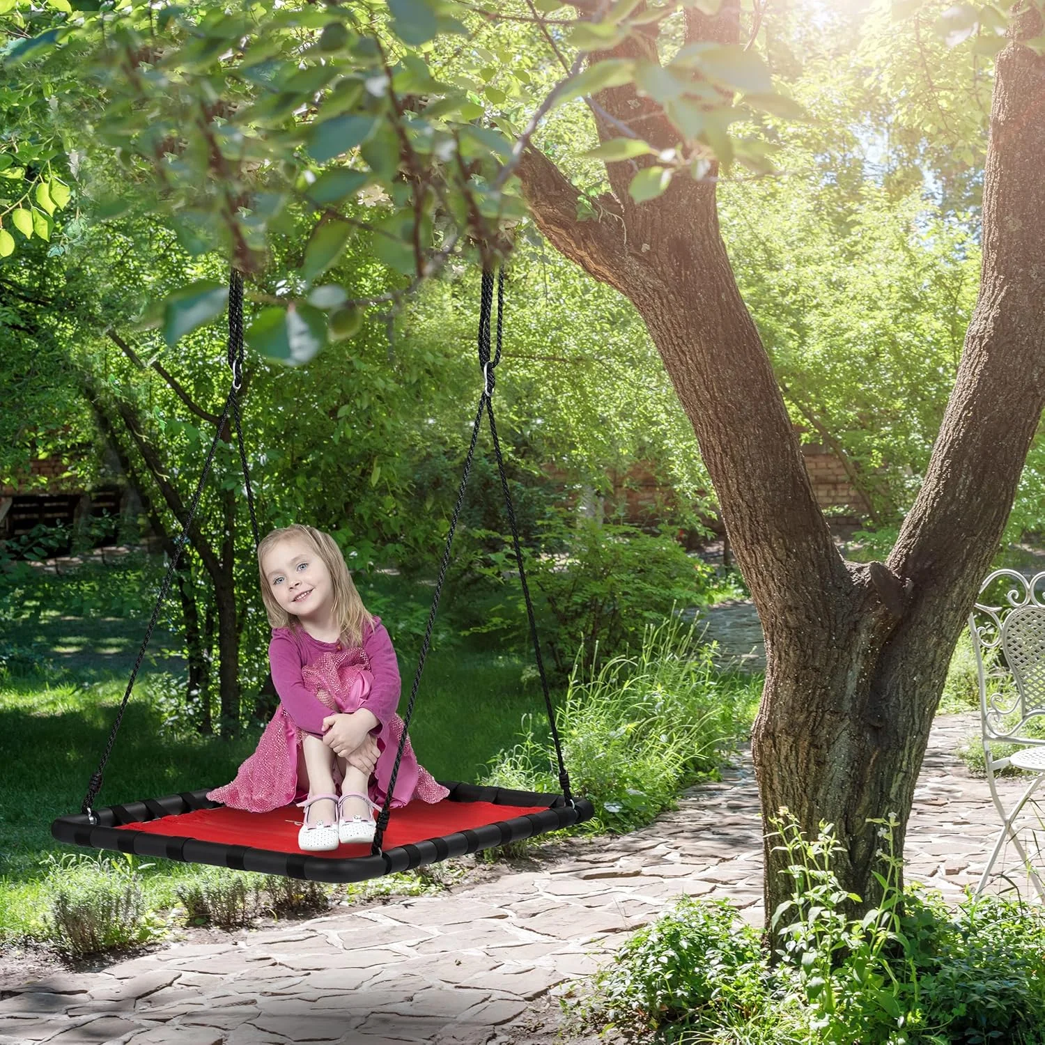 تاب بازی لانه ای مستطیلی Relaxdays 10042423، مناسب کودکان و بزرگسالان، حداکثر تحمل وزن 100 کیلوگرم، ابعاد: 103 × 77 سانتی متر، مناسب فضای باز، تجهیزات بازی، قرمز